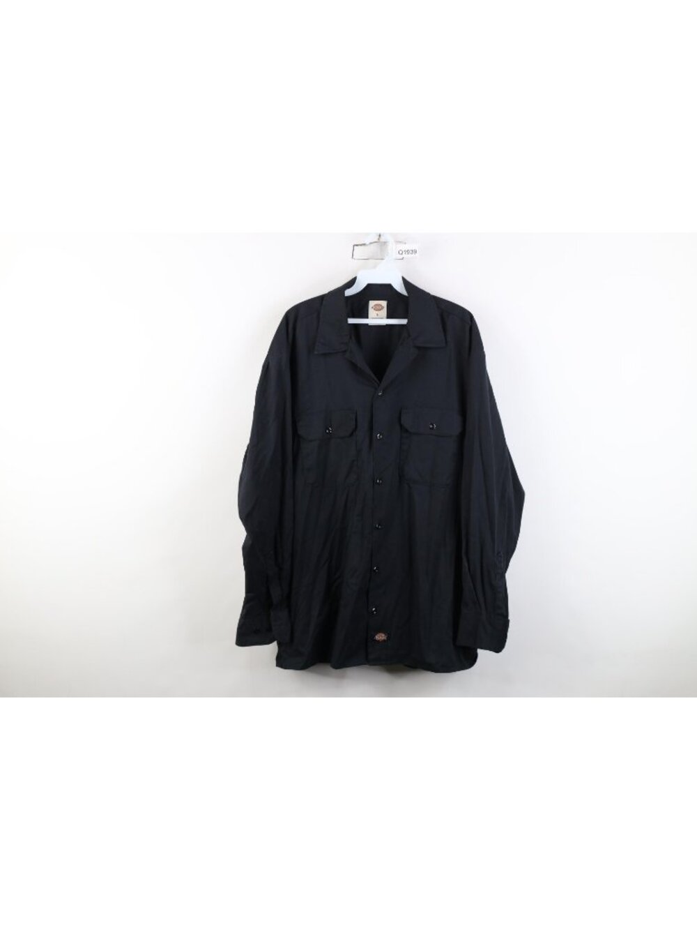 Vintage Dickies Mens Large Faded Workwear Mechanic Collared Button Shirt Black